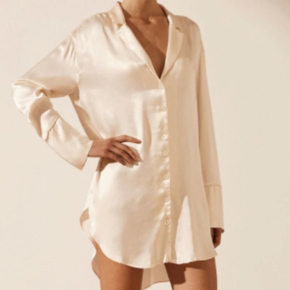 Shona Joy La Lune Lounge Shirt Dress - Cream, Small (US 4) - Picture 1 of 5